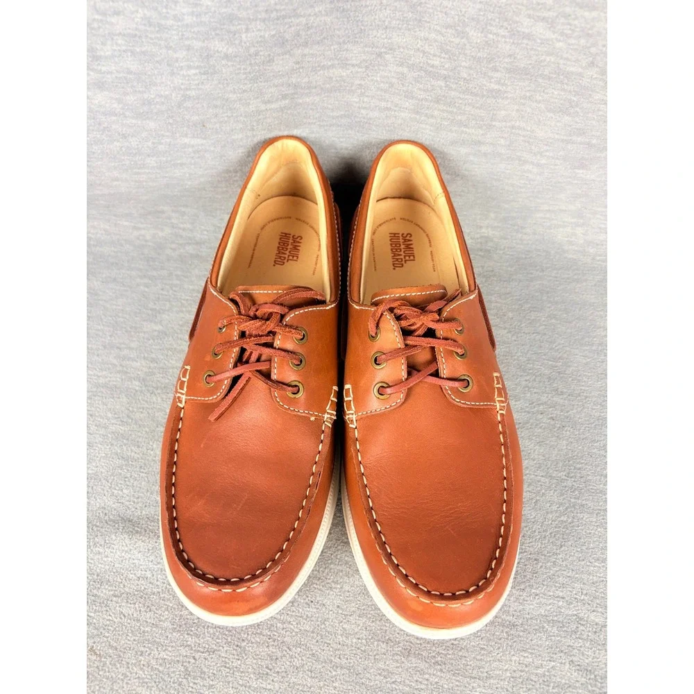 Samuel Hubbard New Endeavor Boat Shoes Mens 11.5 Brown Saddlebag Leather Casual - Picture 5 of 14